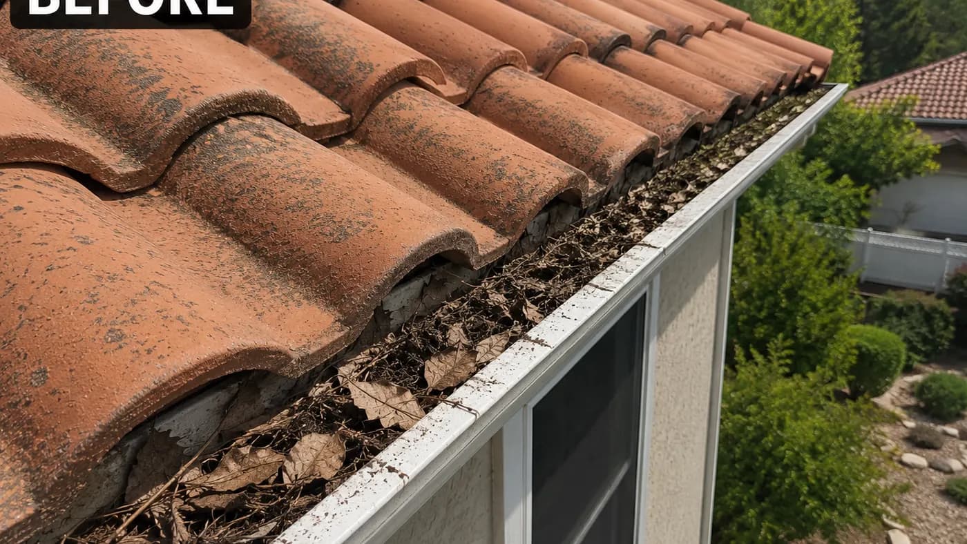 Before gutter cleaning, Melbourne project