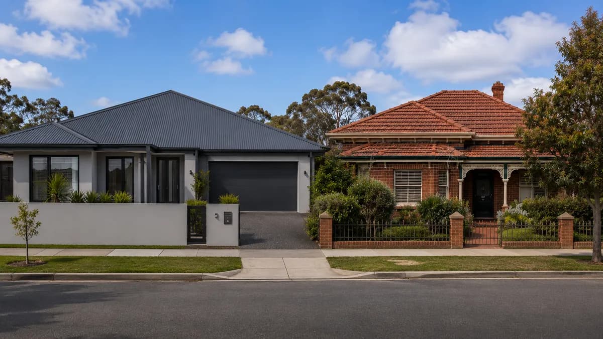 A Colorbond steel roof and a tiled roof side by side on Melbourne homes