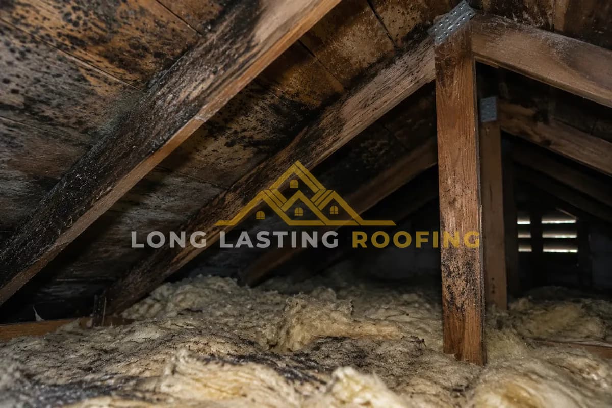 Damp patches and mould inside a roof cavity from trapped moisture